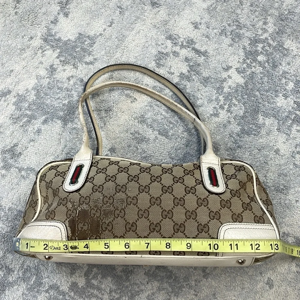 Vintage Gucci Princy GG Monogram Logo Sherry Line Web Shoulder Bag Tan Ivory